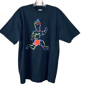 Jerzees TUT Running Man Meaning Of Life Black T-Shirt Large